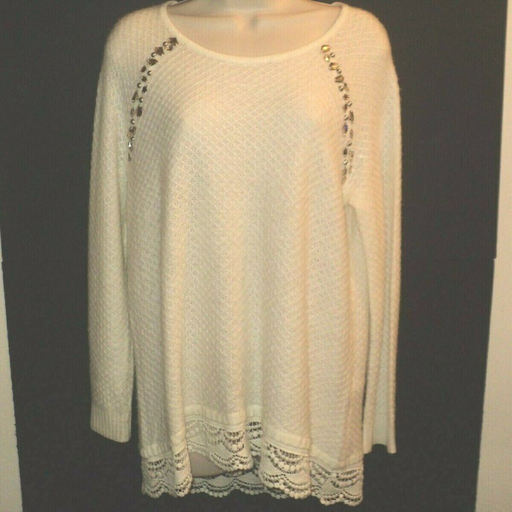 Chico's Sweater Pullover Size 1 (M) Cream, Beaded